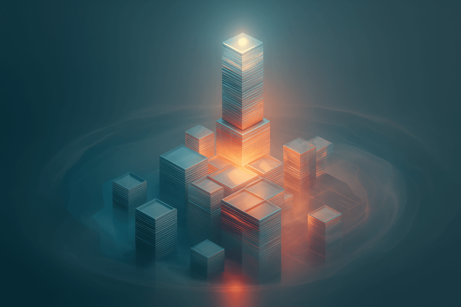 Report cover: glass panel with blue and orange reflections